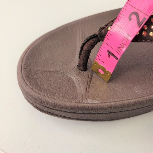 BROWN Size 8 Gold Crystal Women Sandals Wedge Heel Arch Support Comfy Flip Flops - Picture 11 of 15